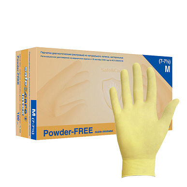 Перчатки L(8-9) ЛАТЕКС смотровые неопудренные 2хлор., 100шт.Safe&Care № 2